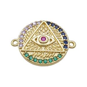 Copper Circle Connector Triangle Eye Pave Zircon Unfade 18K Gold Plated, approx 17mm [FN31978]