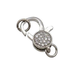 Copper Lobster Clasp Pave Zircon Unfade Platinum Plated, approx 10-14mm [FN31984]