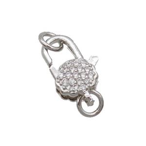 Copper Lobster Clasp Pave Zircon Unfade Platinum Plated, approx 9-13mm [FN31986]