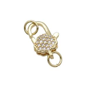 Copper Lobster Clasp Pave Zircon Unfade 18K Gold Plated, approx 9-13mm [FN31987]