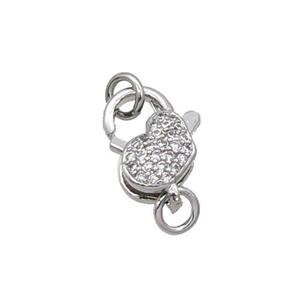 Copper Lobster Clasp Pave Zircon Heart Unfade Platinum Plated, approx 9-13mm [FN31988]