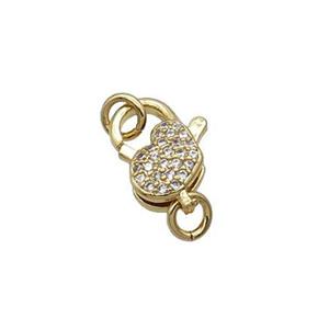 Copper Lobster Clasp Pave Zircon Heart Unfade 18K Gold Plated, approx 9-13mm [FN31989]