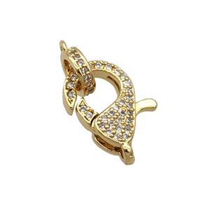 Copper Lobster Clasp Pave Zircon Unfade 18K Gold Plated, approx 12-15mm, 8mm [FN31994]