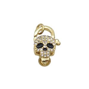 Copper Lobster Clasp Pave Zircon Skull Unfade 18K Gold Plated, approx 11-18mm [FN31995]