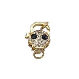 Copper Lobster Clasp Pave Zircon Skull Unfade 18K Gold Plated, approx 11-16mm [FN31996]