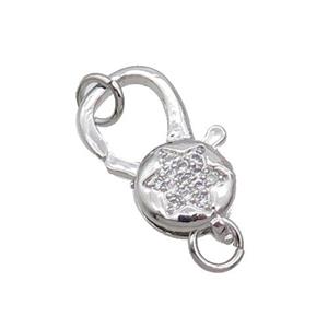 Copper Lobster Clasp Pave Zircon Star Unfade Platinum Plated, approx 11-18mm [FN31999]