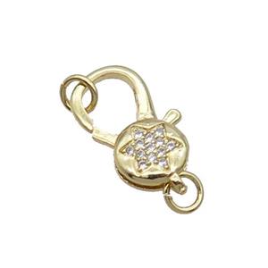 Copper Lobster Clasp Pave Zircon Star Unfade 18K Gold Plated, approx 11-18mm [FN32000]