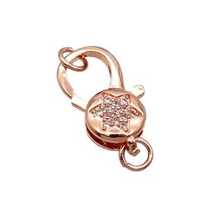 Copper Lobster Clasp Pave Zircon Star Unfade Rose Gold, approx 11-18mm [FN32001]