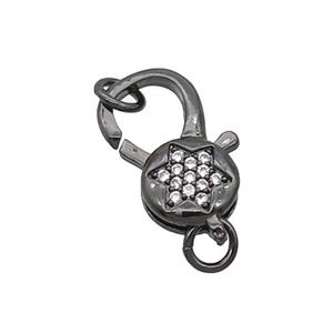Copper Lobster Clasp Pave Zircon Star Unfade Black Plated, approx 11-18mm [FN32002]