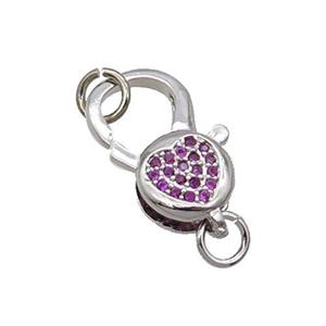 Copper Lobster Clasp Pave Zircon Heart Unfade Platinum Plated, approx 11-20mm [FN32004]