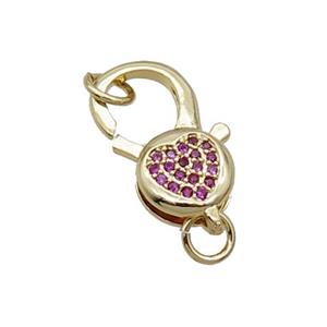 Copper Lobster Clasp Pave Zircon Heart Unfade 18K Gold Plated, approx 11-20mm [FN32005]