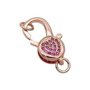 Copper Lobster Clasp Pave Zircon Heart Unfade Rose Gold, approx 11-20mm [FN32006]