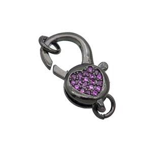 Copper Lobster Clasp Pave Zircon Heart Unfade Black Plated, approx 11-20mm [FN32007]