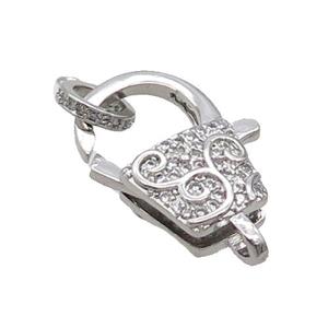 Copper Lobster Clasp Pave Zircon Unfade Platinum Plated, approx 16-20mm [FN32008]