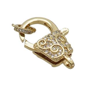 Copper Lobster Clasp Pave Zircon Unfade Gold Plated, approx 16-20mm [FN32009]