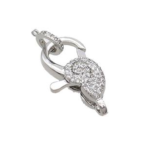 Copper Lobster Clasp Pave Zircon Snail Unfade Platinum Plated, approx 16-21mm [FN32010]