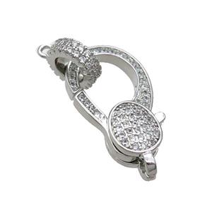 Copper Lobster Clasp Pave Zircon Unfade Platinum Plated, approx 13-22mm [FN32011]