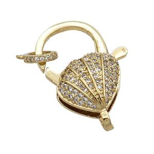 Copper Lobster Clasp Pave Zircon Clamshell Unfade 18K Gold Plated, approx 20-28mm [FN32014]