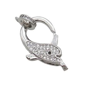 Copper Lobster Clasp Pave Zircon Dolphin Unfade Platinum Plated, approx 16-23mm [FN32015]