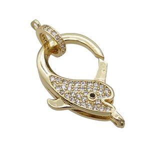 Copper Lobster Clasp Pave Zircon Dolphin Unfade 18K Gold Plated, approx 16-23mm [FN32016]