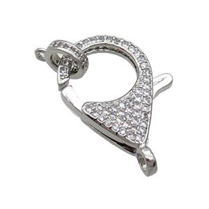 Copper Lobster Clasp Pave Zircon Unfade Platinum Plated, approx 18-25mm [FN32017]
