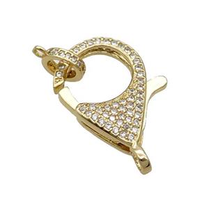 Copper Lobster Clasp Pave Zircon Unfade 18K Gold Plated, approx 18-25mm [FN32018]