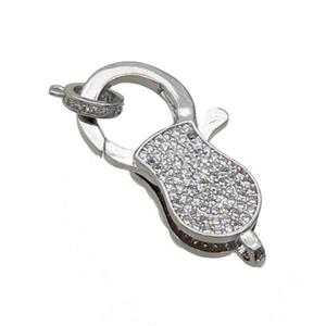 Copper Lobster Clasp Pave Zircon Unfade Platinum Plated, approx 17-30mm [FN32020]