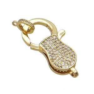 Copper Lobster Clasp Pave Zircon Unfade 18K Gold Plated, approx 17-30mm [FN32021]