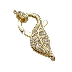 Copper Lobster Clasp Pave Zircon Leaf Unfade 18K Gold Plated, approx 16-30mm [FN32025]