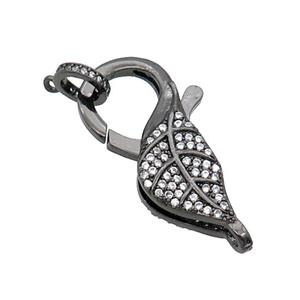 Copper Lobster Clasp Pave Zircon Leaf Unfade Black Plated, approx 16-30mm [FN32026]