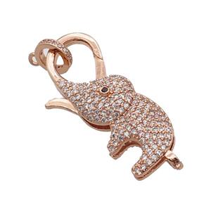 Copper Lobster Clasp Pave Zircon Elephant Unfade Rose Gold, approx 16-35mm [FN32028]