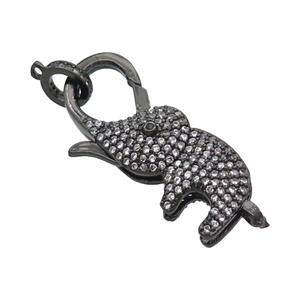 Copper Lobster Clasp Pave Zircon Elephant Unfade Black Plated, approx 16-35mm [FN32029]