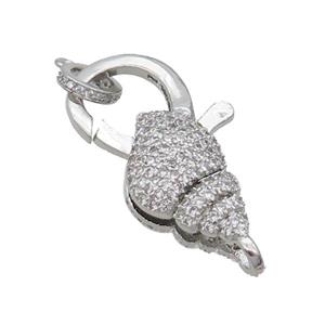 Copper Lobster Clasp Pave Zircon Conch Unfade Platinum Plated, approx 18-30mm [FN32030]