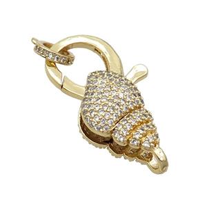 Copper Lobster Clasp Pave Zircon Conch Unfade 18K Gold Plated, approx 18-30mm [FN32031]
