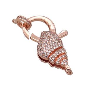 Copper Lobster Clasp Pave Zircon Conch Unfade Rose Gold, approx 18-30mm [FN32032]