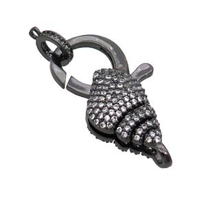 Copper Lobster Clasp Pave Zircon Conch Unfade Black Plated, approx 18-30mm [FN32033]