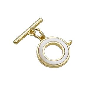Copper Toggle Clasp Pave Shell Unfade 18K Gold Plated, approx 13.5mm, 16mm [FN32047]