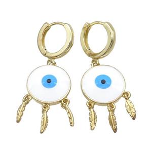 Copper Hoop Earring Circle Evil Eye Enamel Leaf Gold Plated, approx 16mm, 16mm dia [FN32053]