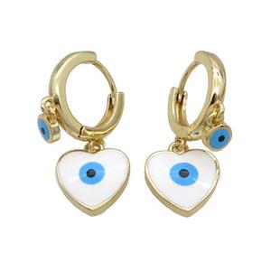 Copper Hoop Earring Heart Evil Eye Enamel Gold Plated, approx 5mm, 13mm, 15mm dia [FN32054]