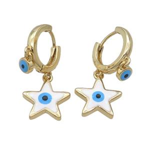Copper Hoop Earring Star Evil Eye Enamel Gold Plated, approx 5mm, 15mm, 15mm dia [FN32055]