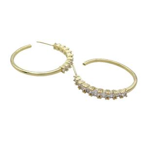Copper Stud Earring Pave Zircon Gold Plated, approx 3.5-4.5mm, 30mm dia [FN32073]
