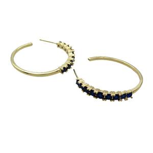 Copper Stud Earring Pave Darkblue Zircon Gold Plated, approx 3.5-4.5mm, 30mm dia [FN32074]