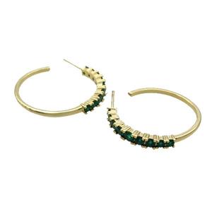 Copper Stud Earring Pave Darkgreen Zircon Gold Plated, approx 3.5-4.5mm, 30mm dia [FN32075]