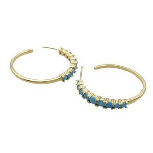 Copper Stud Earring Pave Turq Zircon Gold Plated, approx 3.5-4.5mm, 30mm dia [FN32077]