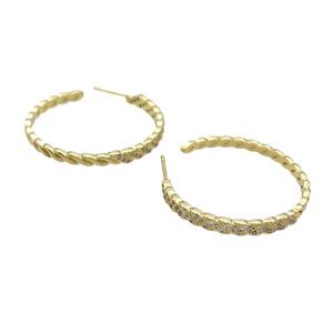 Copper Stud Earring Pave Zircon Gold Plated, approx 3.5mm, 35mm dia [FN32078]