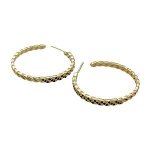 Copper Stud Earring Pave Black Zircon Gold Plated, approx 3.5mm, 35mm dia [FN32079]