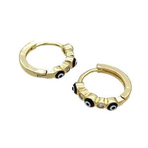 Copper Hoop Earring Black Enamel Evil Eye Gold Plated, approx 3mm, 16mm dia [FN32089]