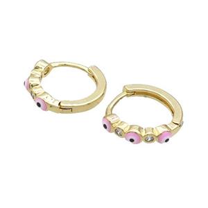 Copper Hoop Earring Pink Enamel Evil Eye Gold Plated, approx 3mm, 16mm dia [FN32090]