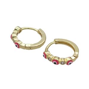 Copper Hoop Earring Hotpink Enamel Evil Eye Gold Plated, approx 3mm, 16mm dia [FN32091]