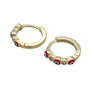 Copper Hoop Earring Red Enamel Evil Eye Gold Plated, approx 3mm, 16mm dia [FN32092]